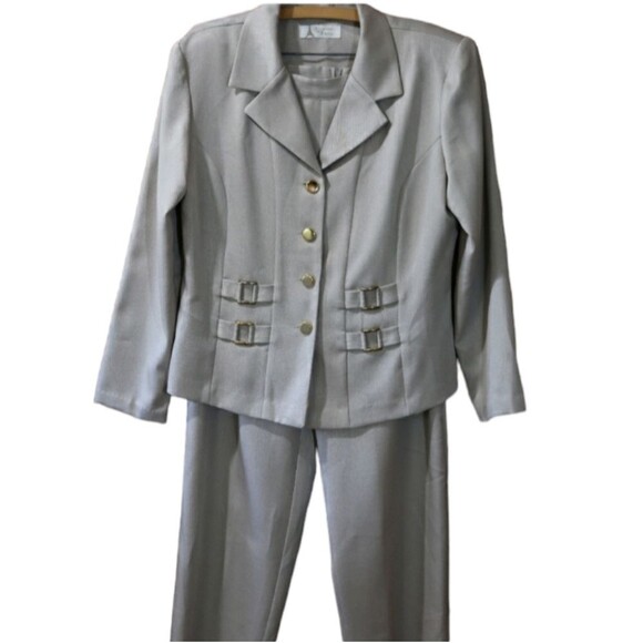 Boulevard De Paris Vintage Gray Pantsuit Medium Office Career Professional 10 - Picture 1 of 16